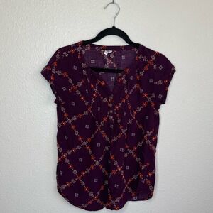 Sonoma Purple Floral Short Sleeve Shirt Women's Blouse Size XS‎